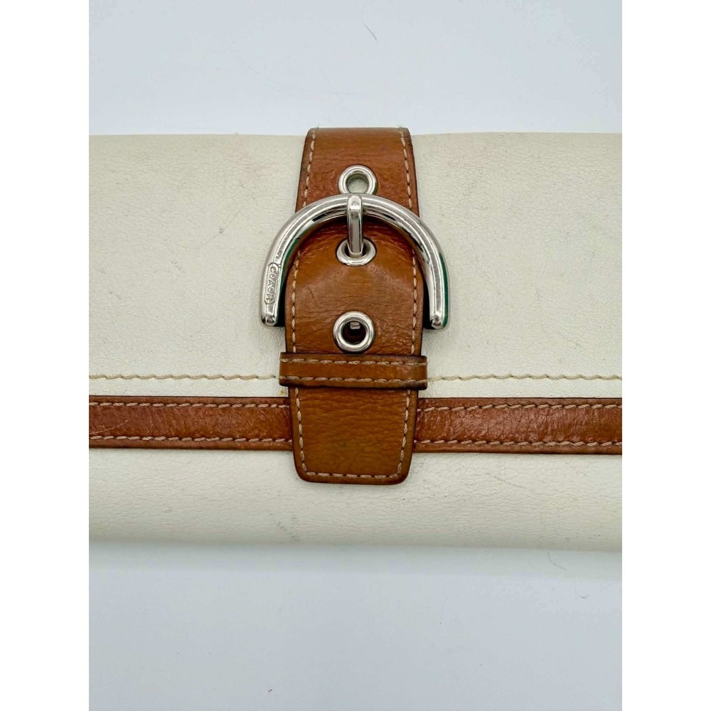 Coach Soho Leather Slim Envelope Wallet Ivory Brown Buckle Detail Vintage - Picture 8 of 8
